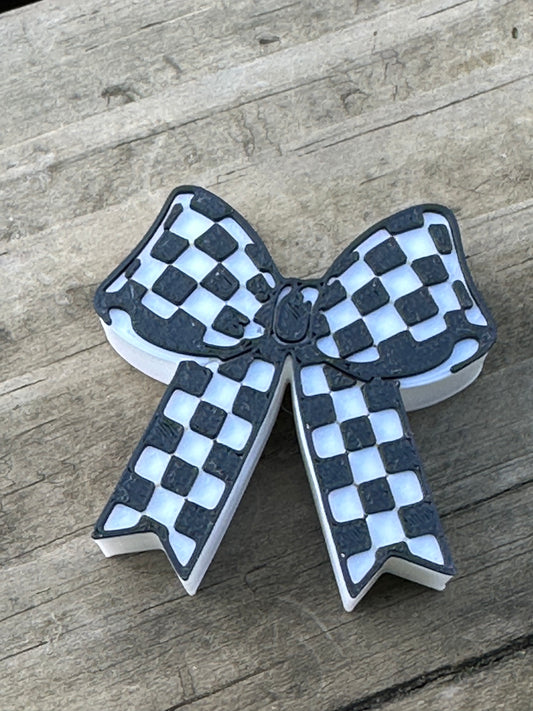 Black checkered Bow straw toppers