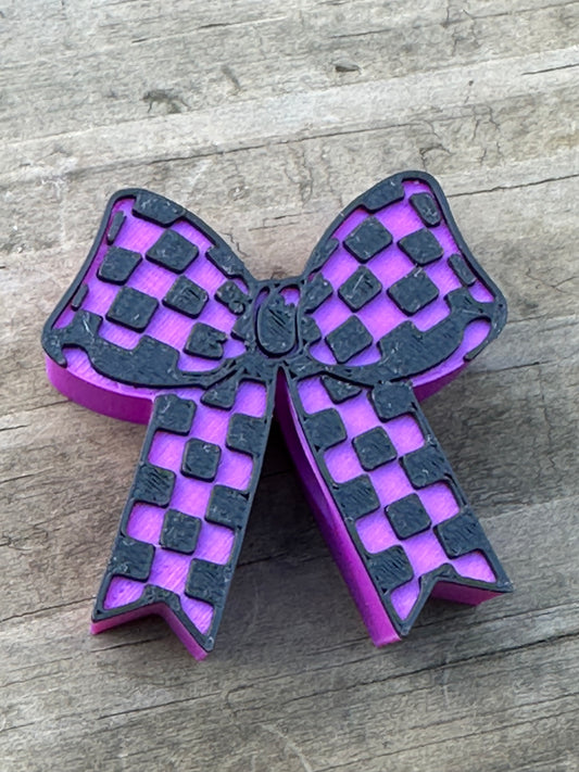 Purple checkered Bow straw toppers